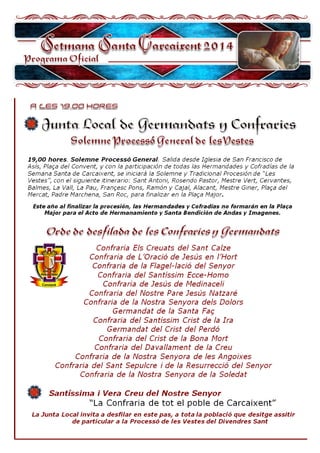 Programa Semana Santa Carcaixent 2014