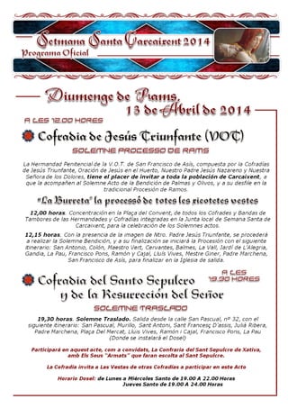 Programa Semana Santa Carcaixent 2014