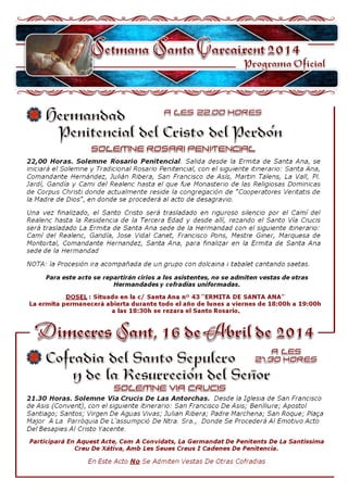 Programa Semana Santa Carcaixent 2014