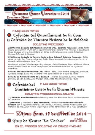 Programa Semana Santa Carcaixent 2014