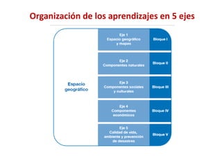 Organización de los aprendizajes en 5 ejes
 
