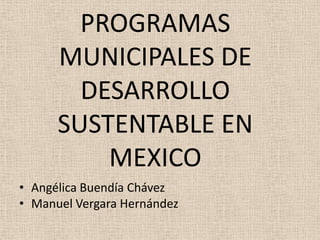 PROGRAMAS
      MUNICIPALES DE
        DESARROLLO
      SUSTENTABLE EN
          MEXICO
• Angélica Buendía Chávez
• Manuel Vergara Hernández
 