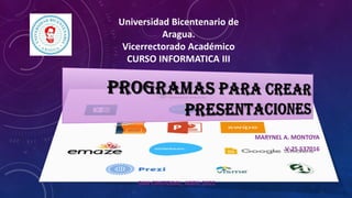 MARYNEL A. MONTOYA
V-25.537016
Universidad Bicentenario de
Aragua.
Vicerrectorado Académico
CURSO INFORMATICA III
SAN CRISTOBAL, ABRIL 2022
 