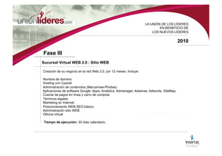 LA UNI ÓN DE LOS LÍDERES EN BENEFICIO DE LOS NUEVOS LÍDERES 2010 Fase I Conferencia de Sensibilización