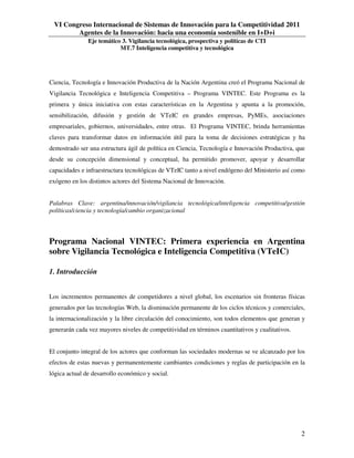 Programa Nacional VINTEC en Argentina