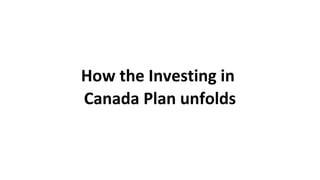 How the Investing in
Canada Plan unfolds
 