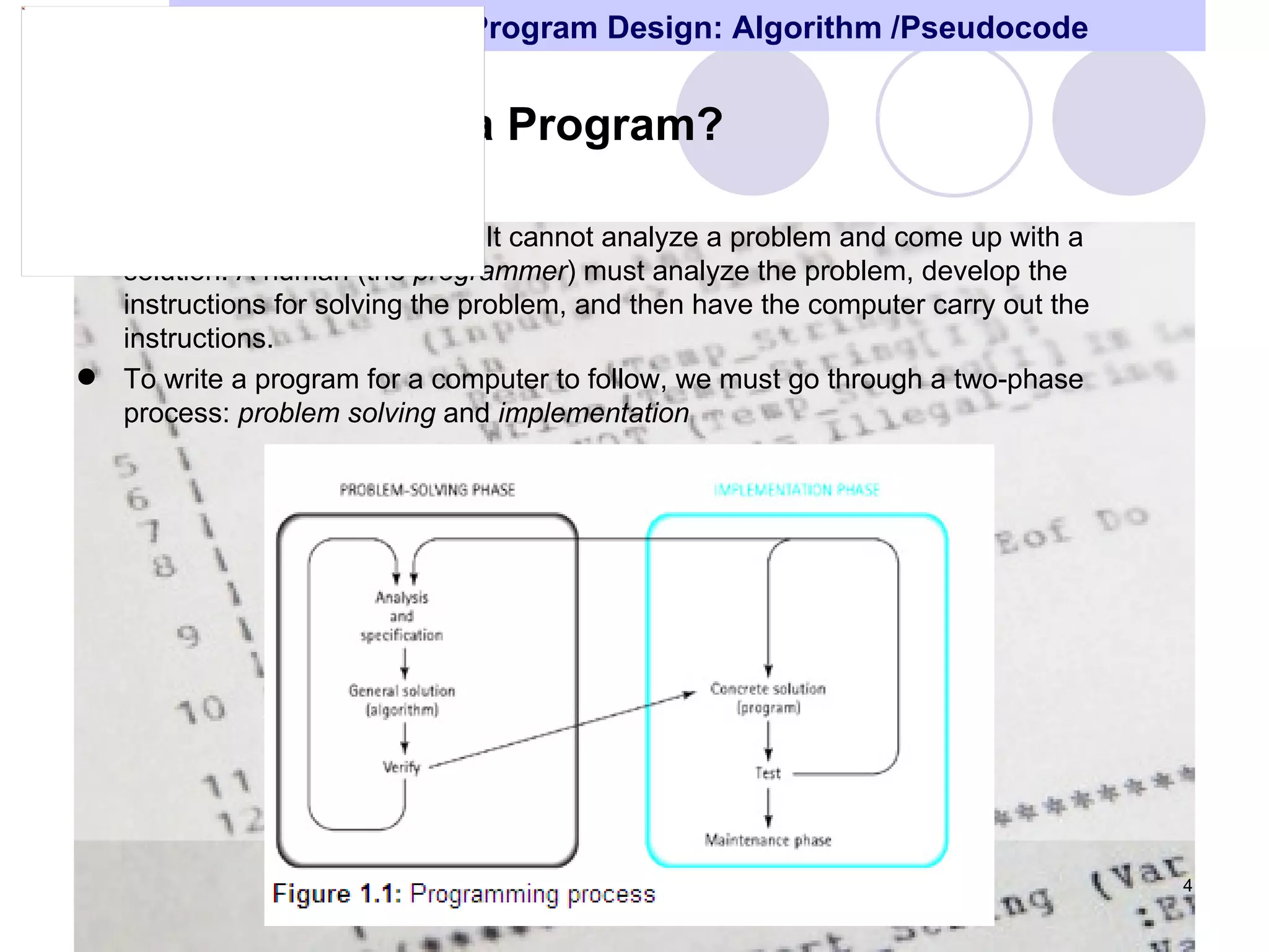 Program design and problem solving techniques | PPT