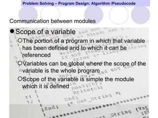 Program design and problem solving techniques | PPT