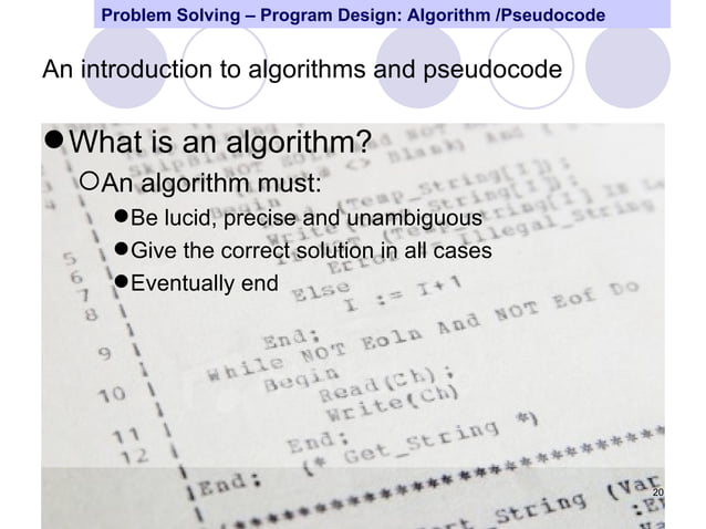 Program design and problem solving techniques | PPT
