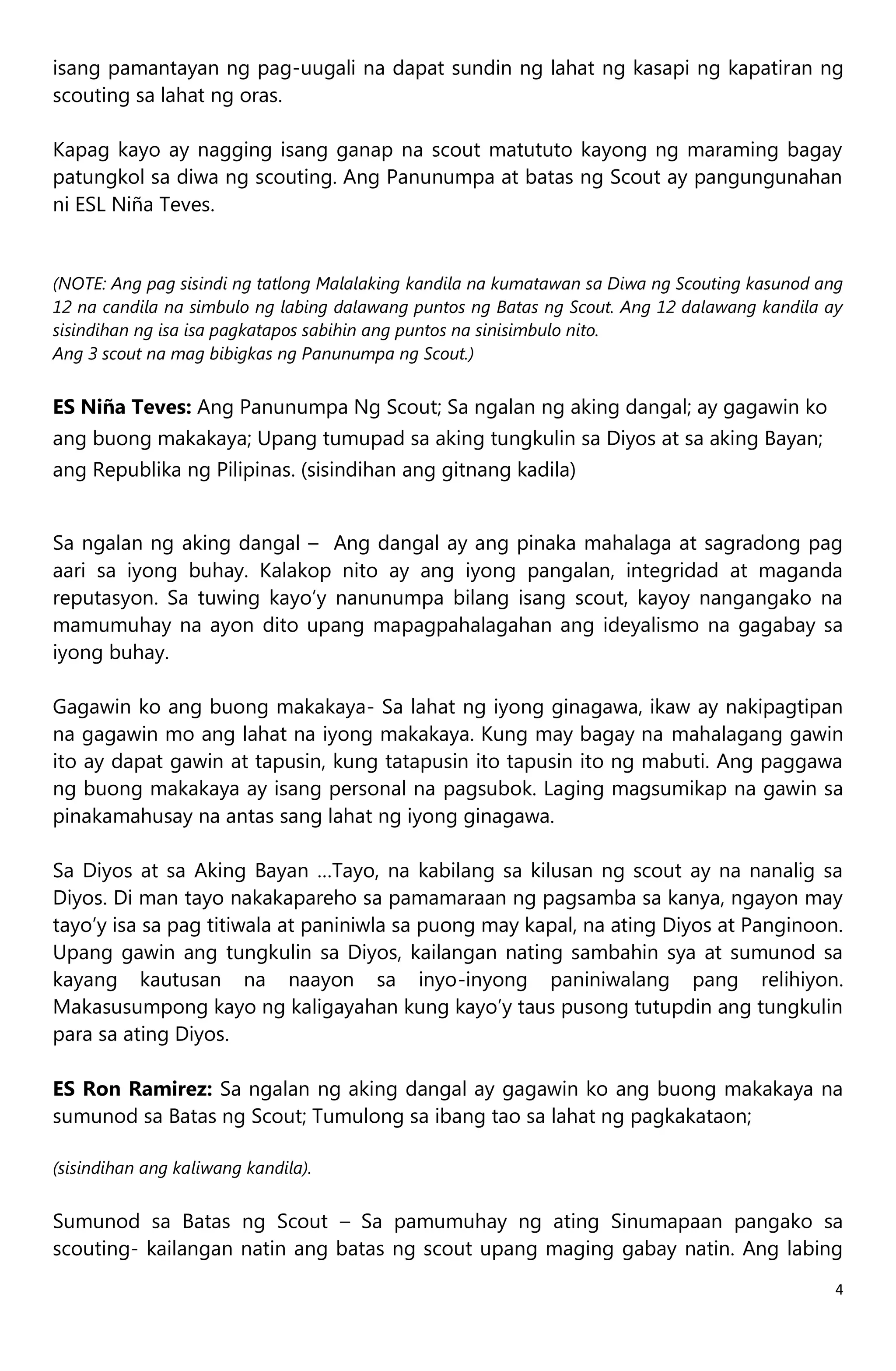 Program Tagalog Program for investiture 2016 tagalog version | PDF