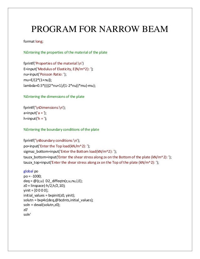 Program For Narrow Beam Program Matlab