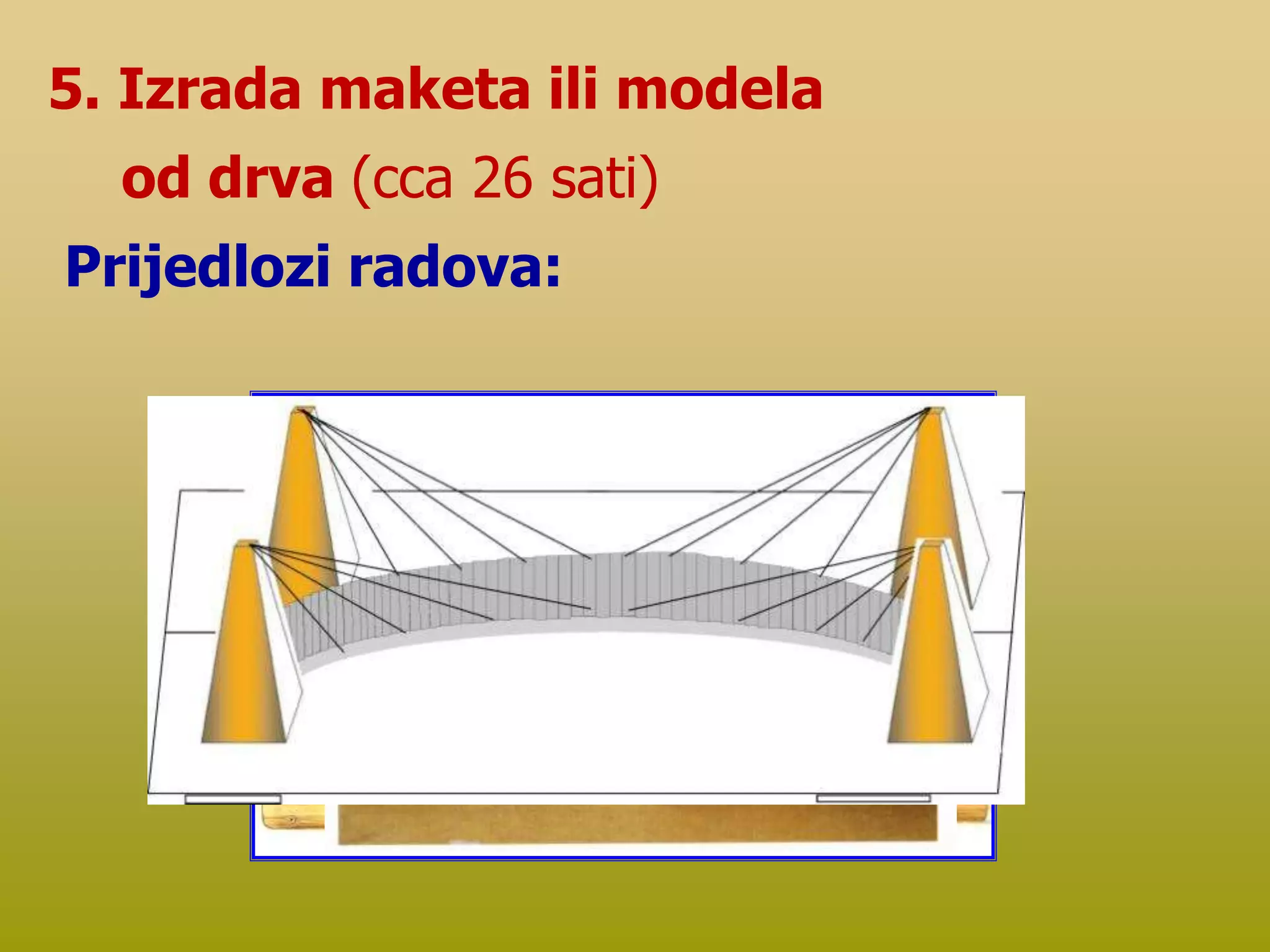 5. Izrada maketa ili modela
od drva (cca 26 sati)
Prijedlozi radova:
 