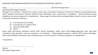 Surat Mohon Pejabat Kesihatan Program Intervensi Obesiti