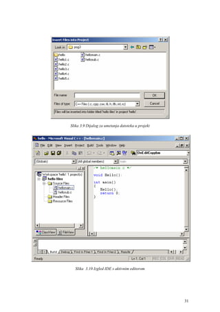 Slika 3.9 Dijalog za umetanja datoteka u projekt




  Slika 3.10 Izgled IDE s aktivnim editorom




                                                   31
 