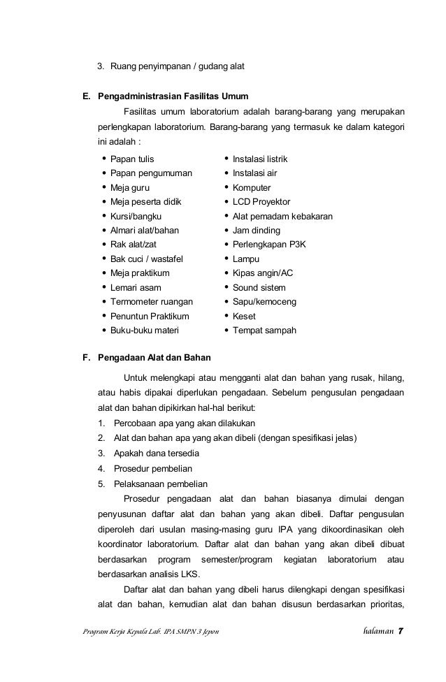 Program kerja kepala lab ipa smp