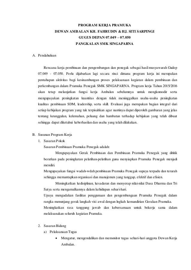 Program Kerja Gugus De Pan Program Kerja Gugus De Pan