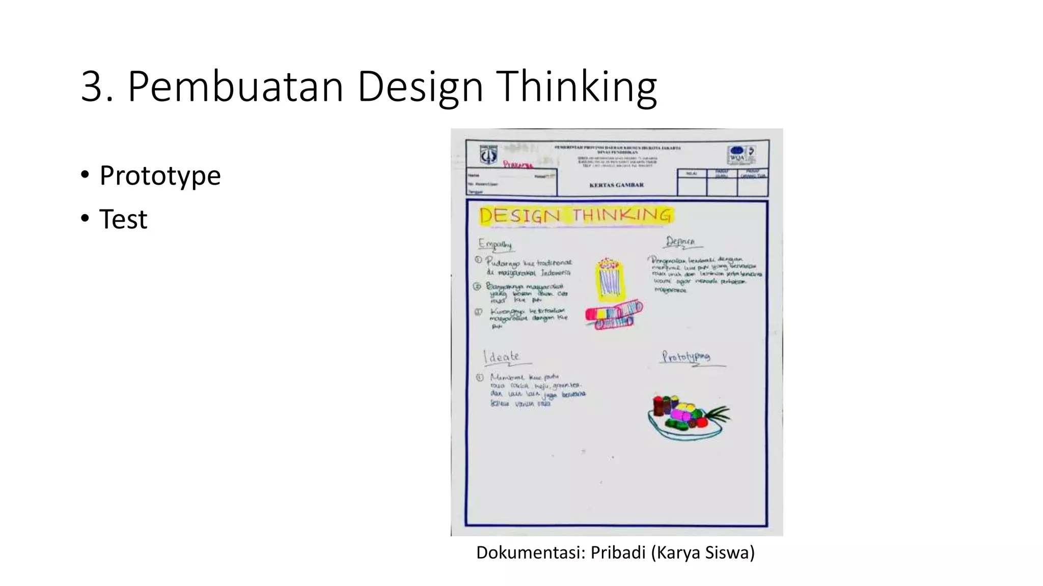 3. Pembuatan Design Thinking
• Prototype
• Test
Dokumentasi: Pribadi (Karya Siswa)
 