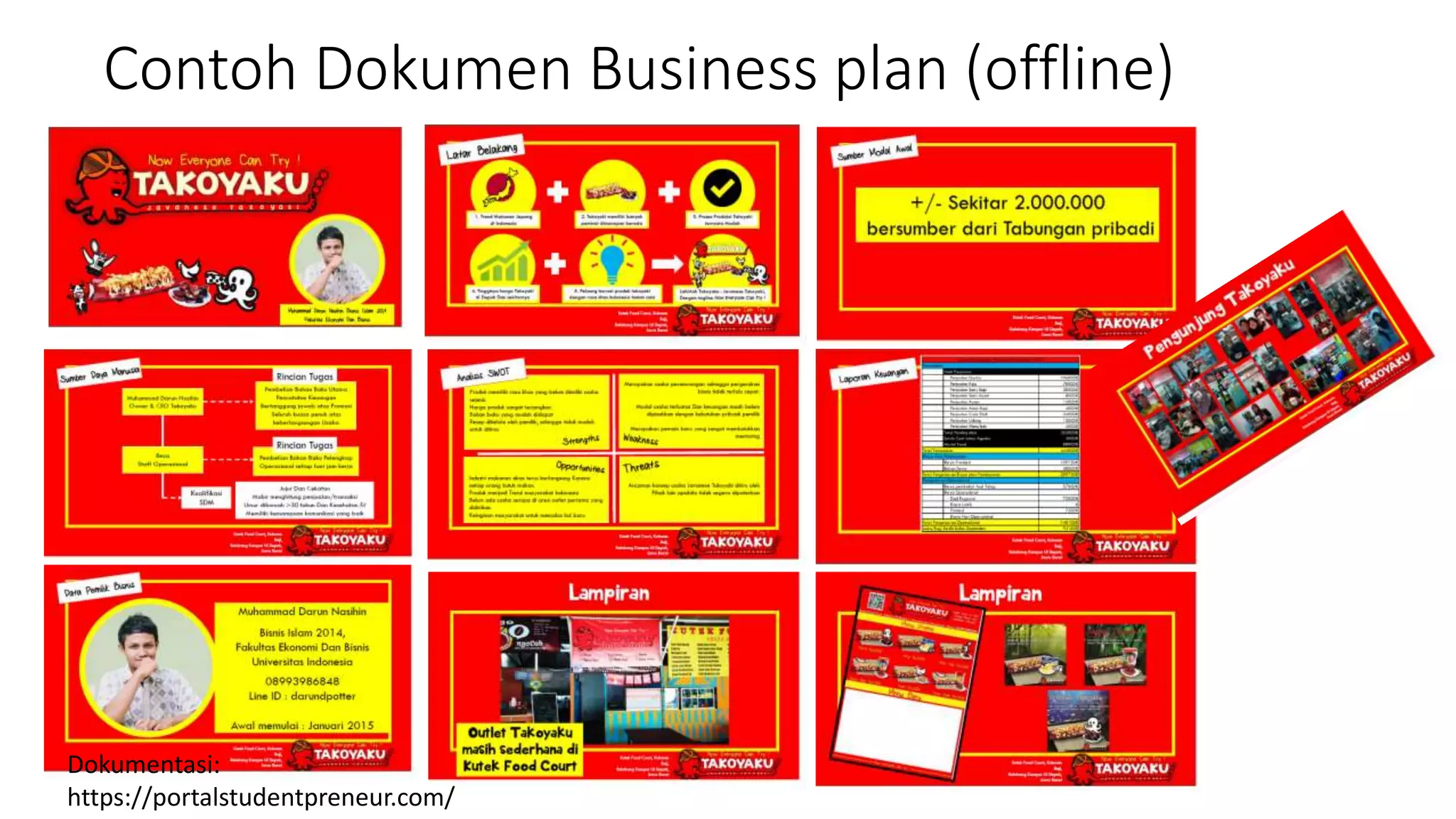 Contoh Dokumen Business plan (offline)
Dokumentasi:
https://portalstudentpreneur.com/
 