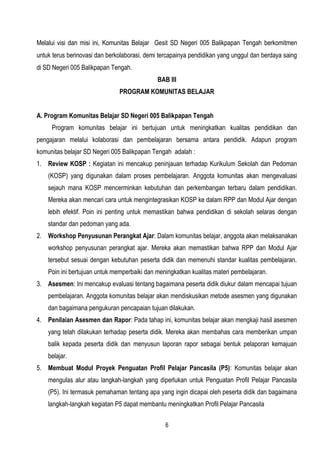 Sdn 005 PROGRAM KOMUNITAS BELAJAR SDN 005 Balteng.doc