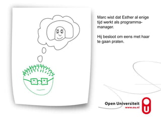 Marc wist dat Esther al enige
tijd werkt als programma-
manager.

Hij besloot om eens met haar
te gaan praten.
 