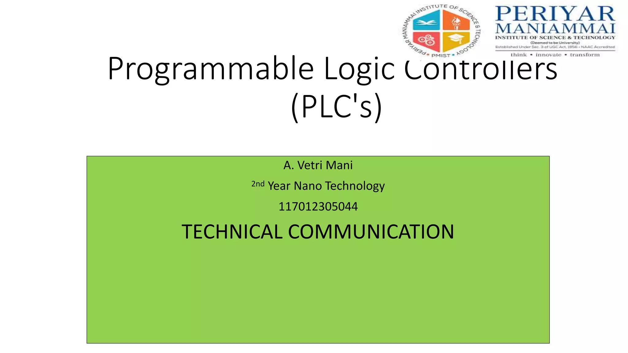 Programmable logic controllers | PPT