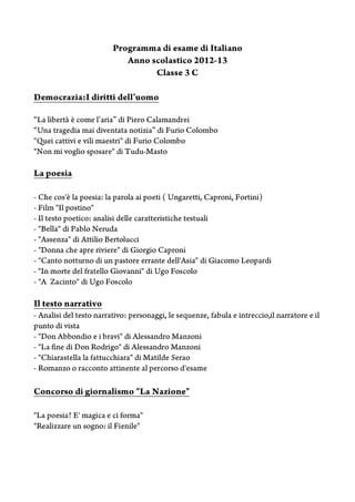 Programma di esame di italiano