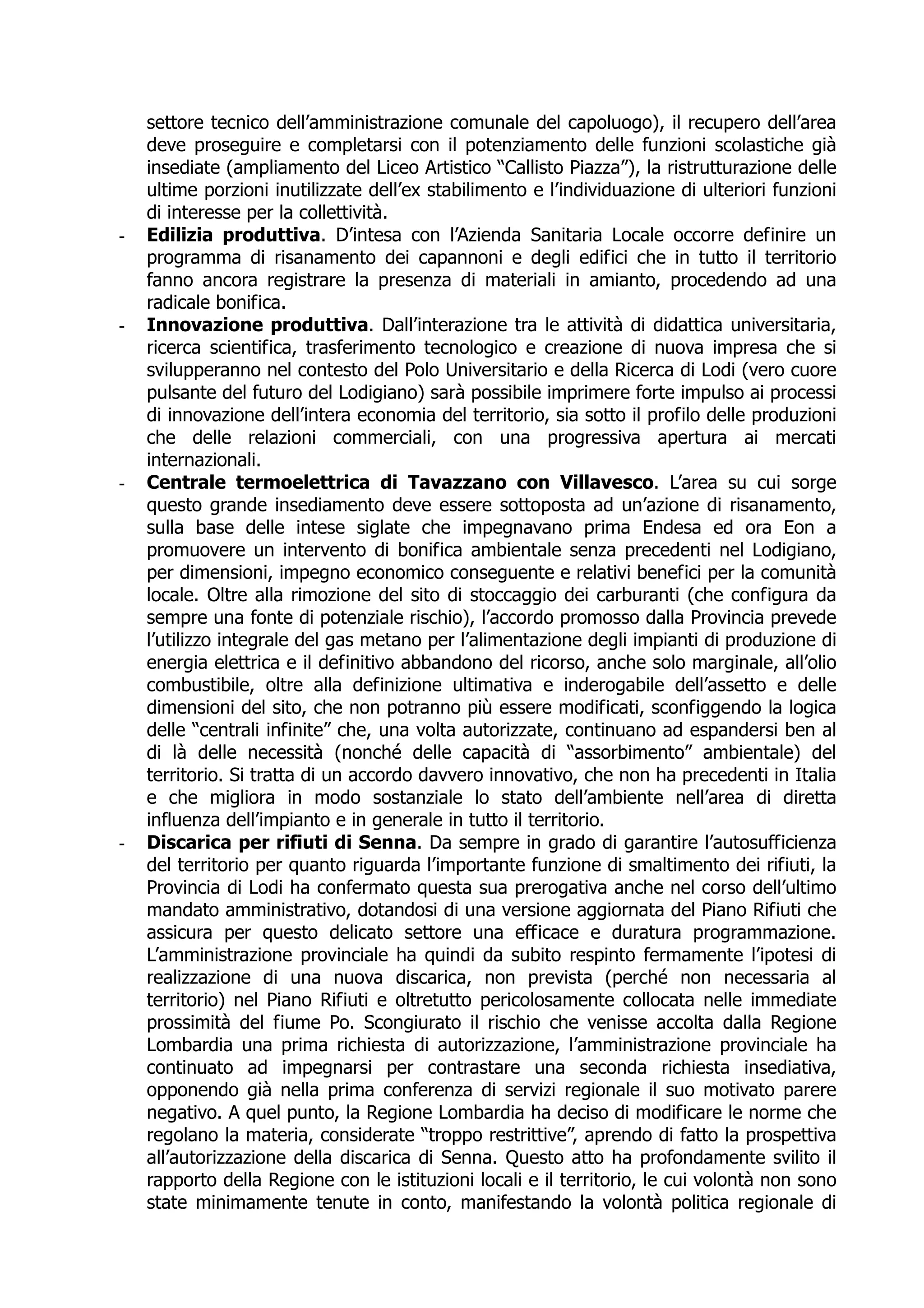 Programma Elettorale Provinciale2009 2014
