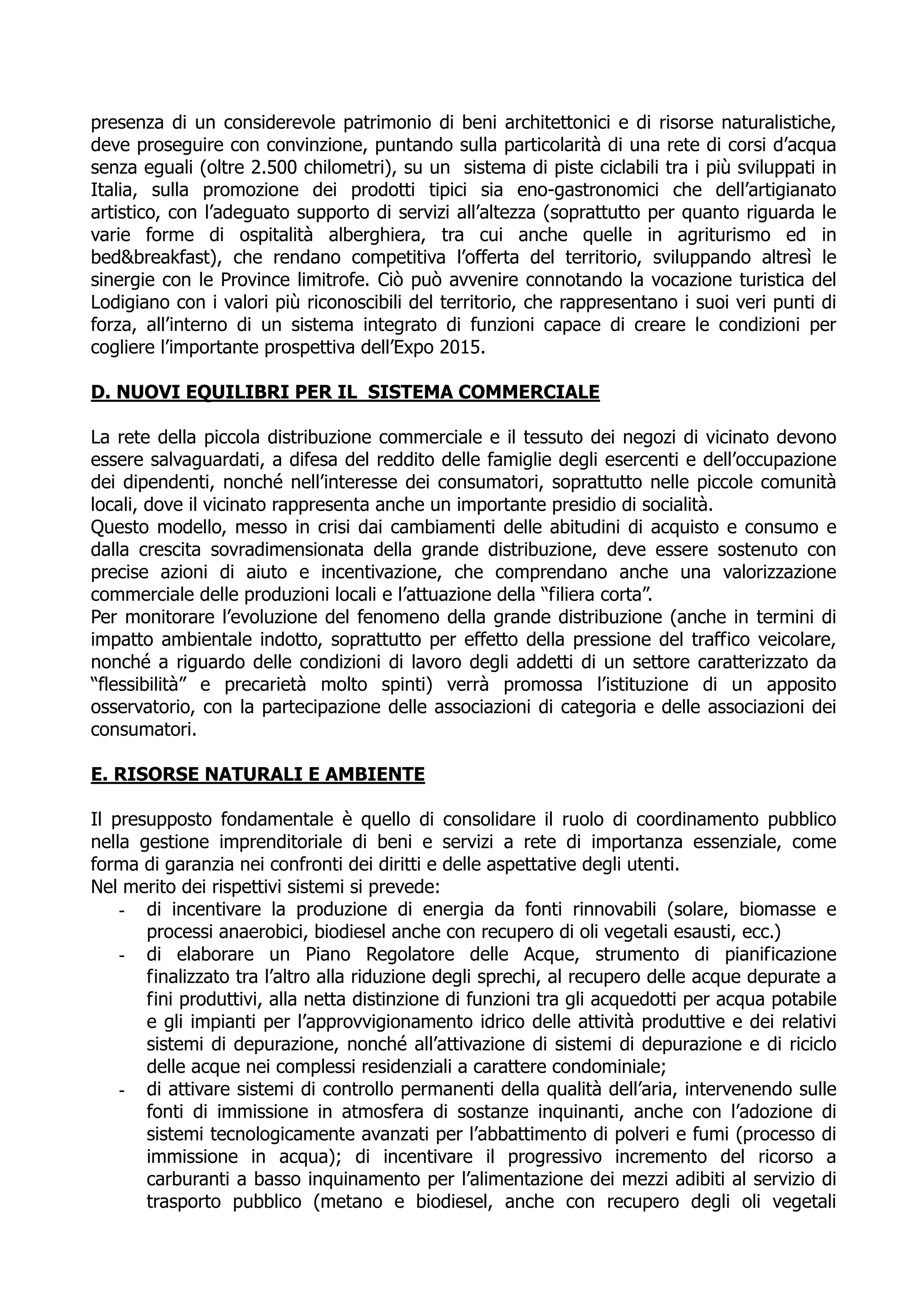 Programma Elettorale Provinciale2009 2014