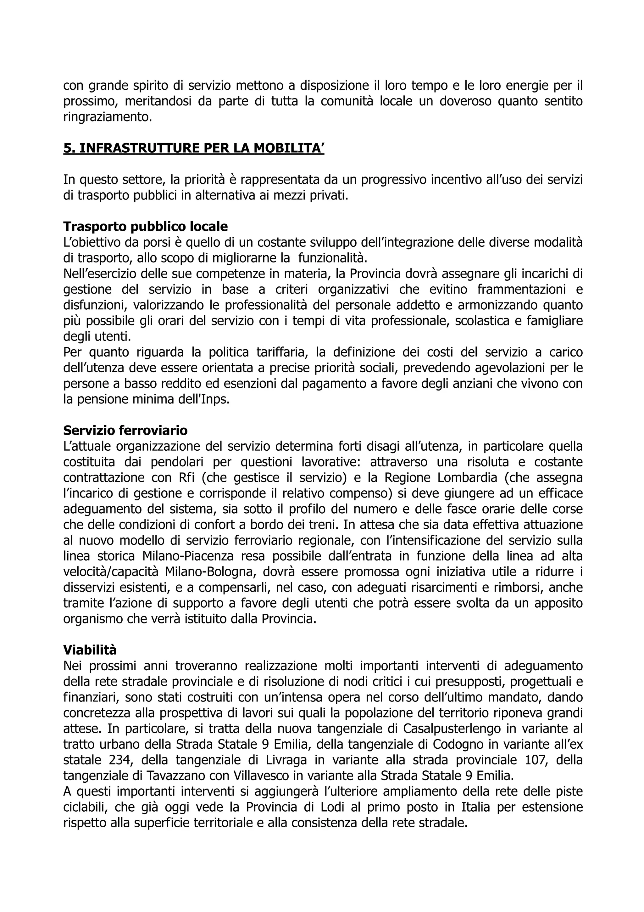 Programma Elettorale Provinciale2009 2014