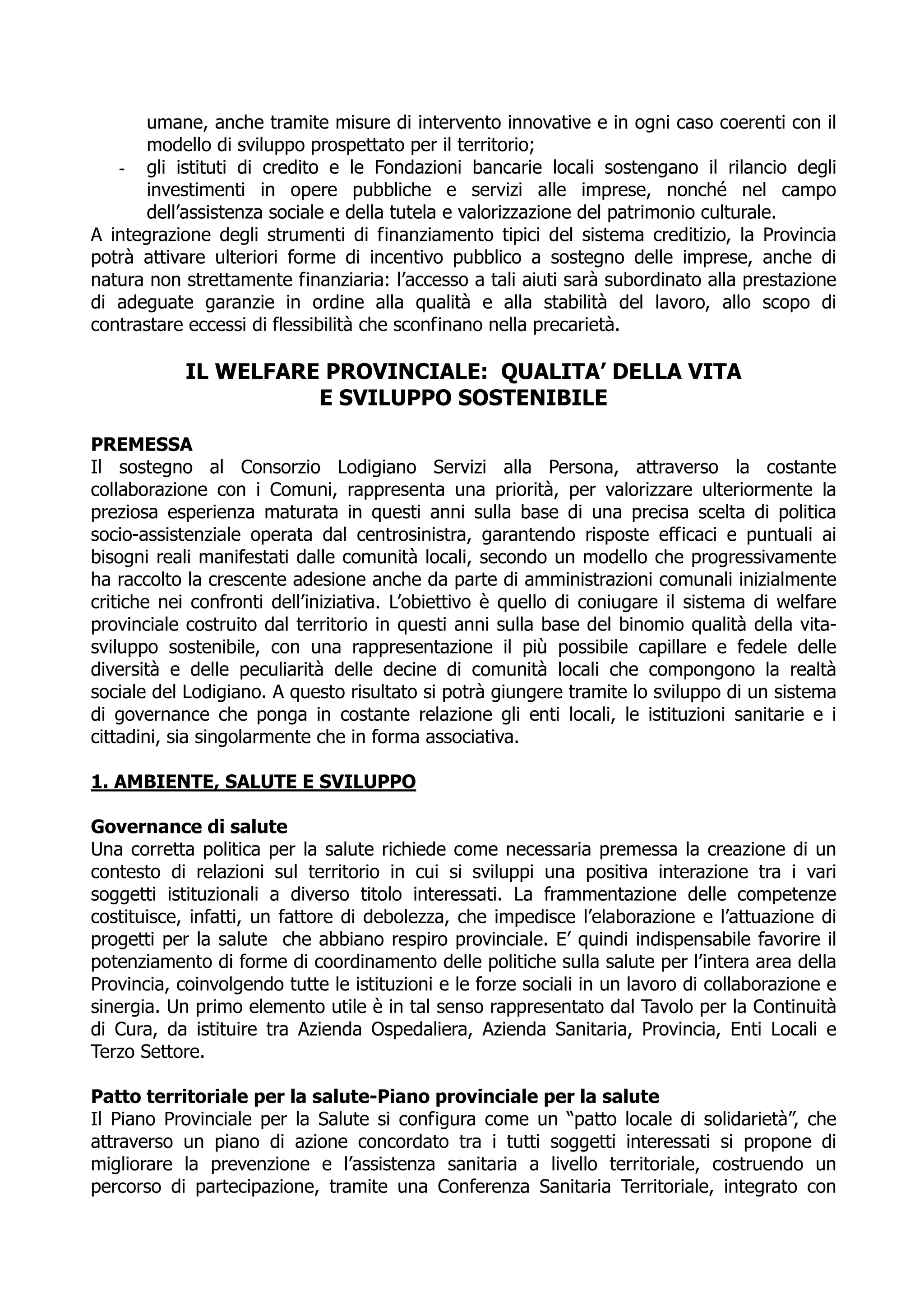 Programma Elettorale Provinciale2009 2014