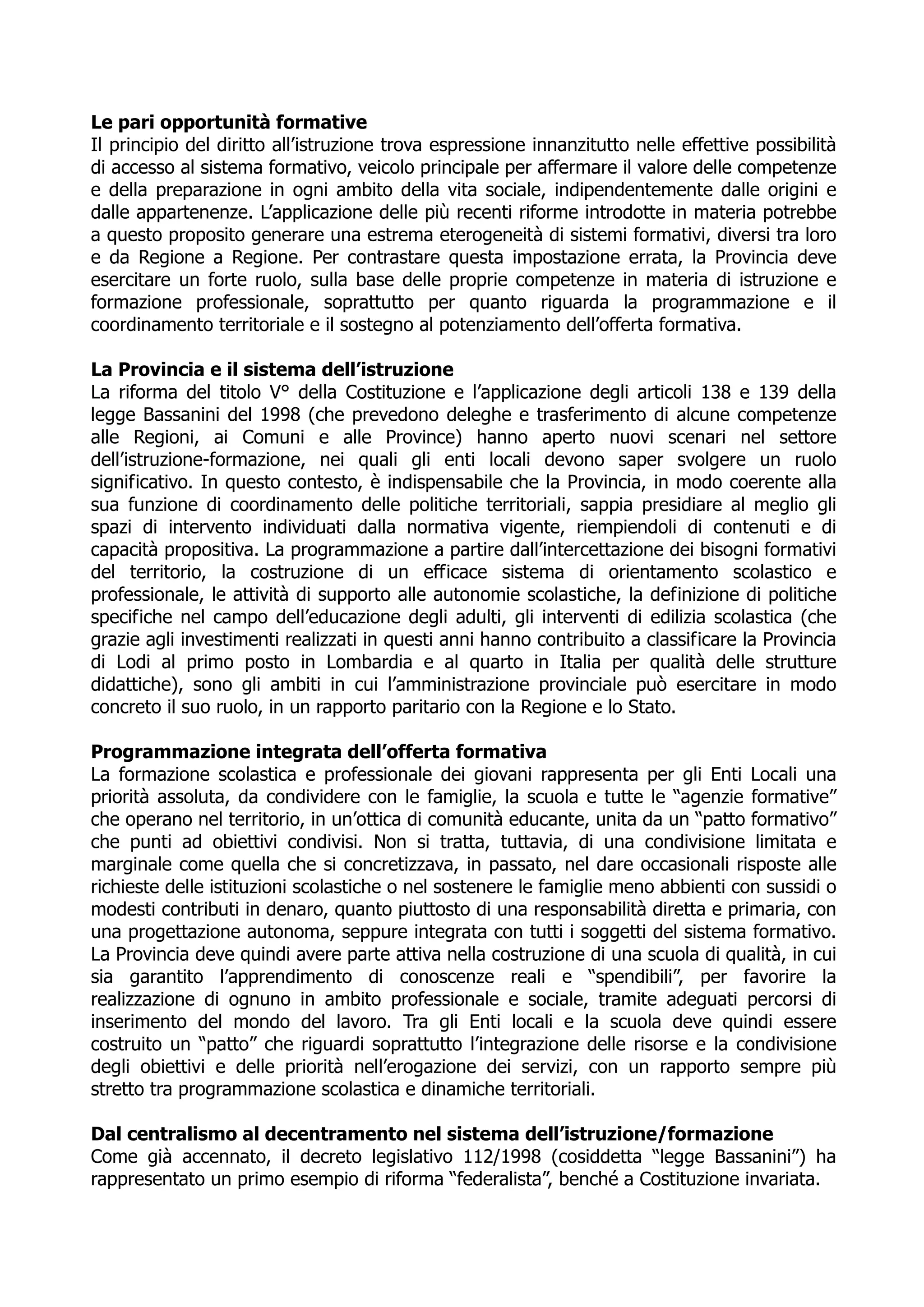Programma Elettorale Provinciale2009 2014