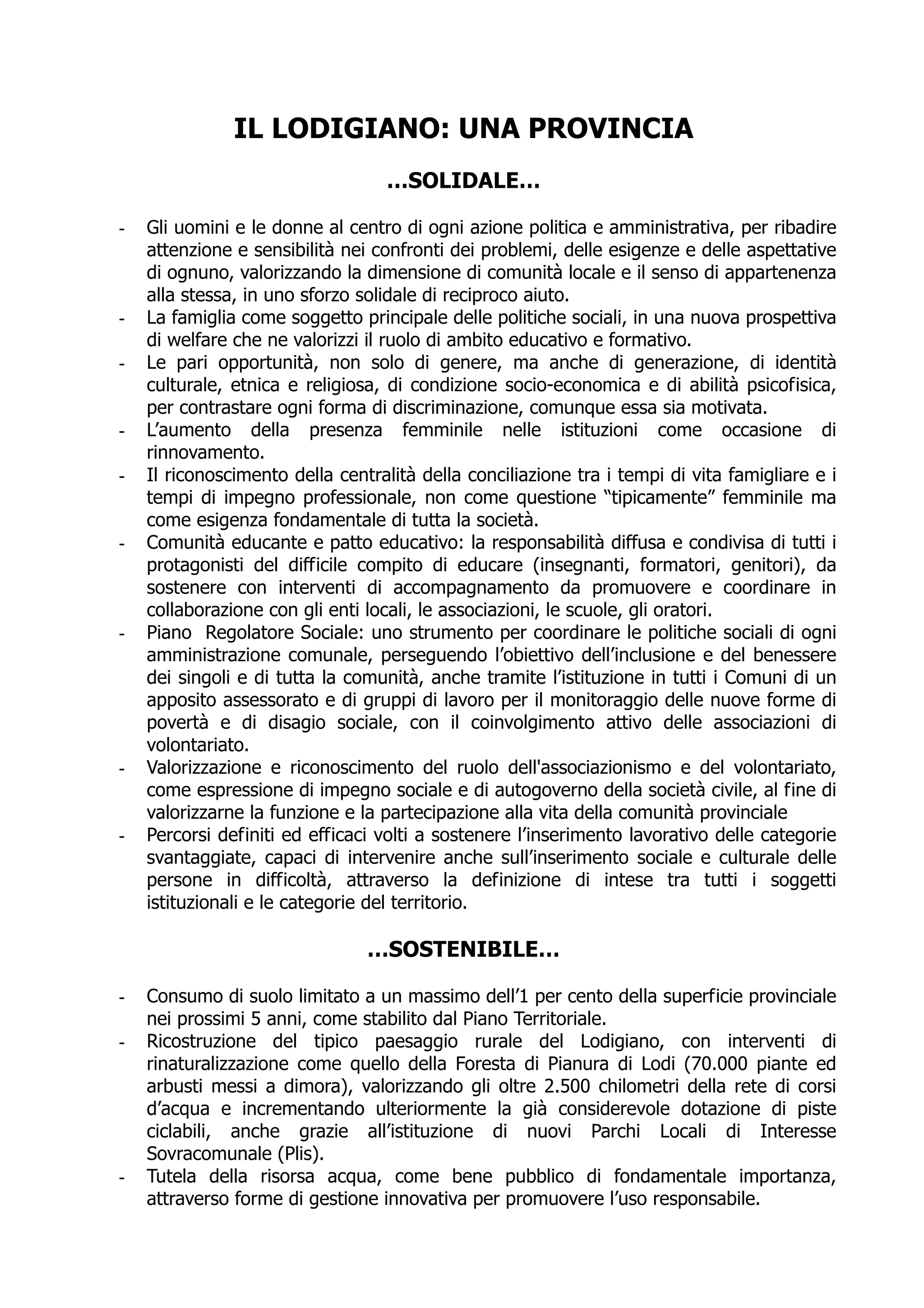 Programma Elettorale Provinciale2009 2014