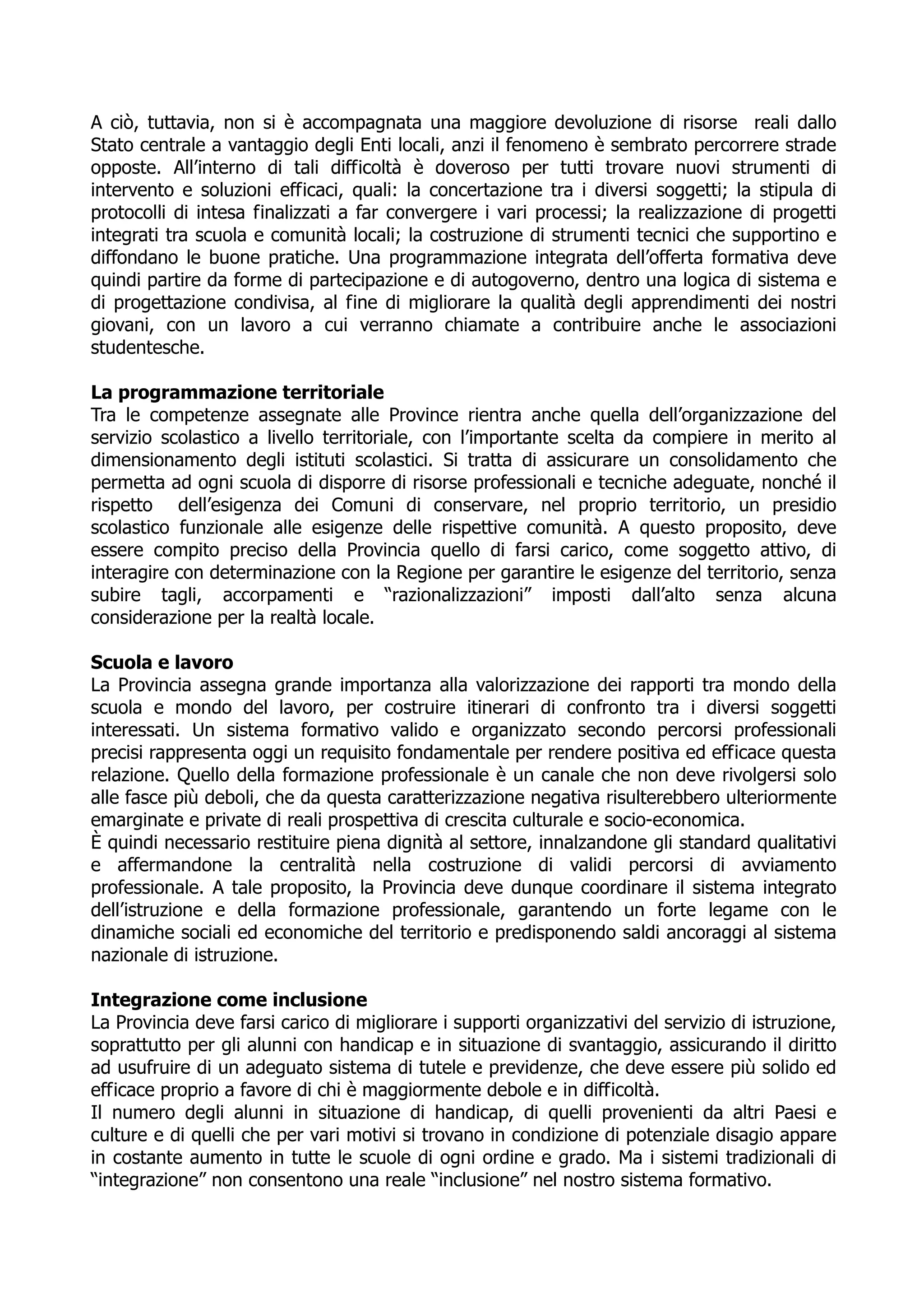 Programma Elettorale Provinciale2009 2014