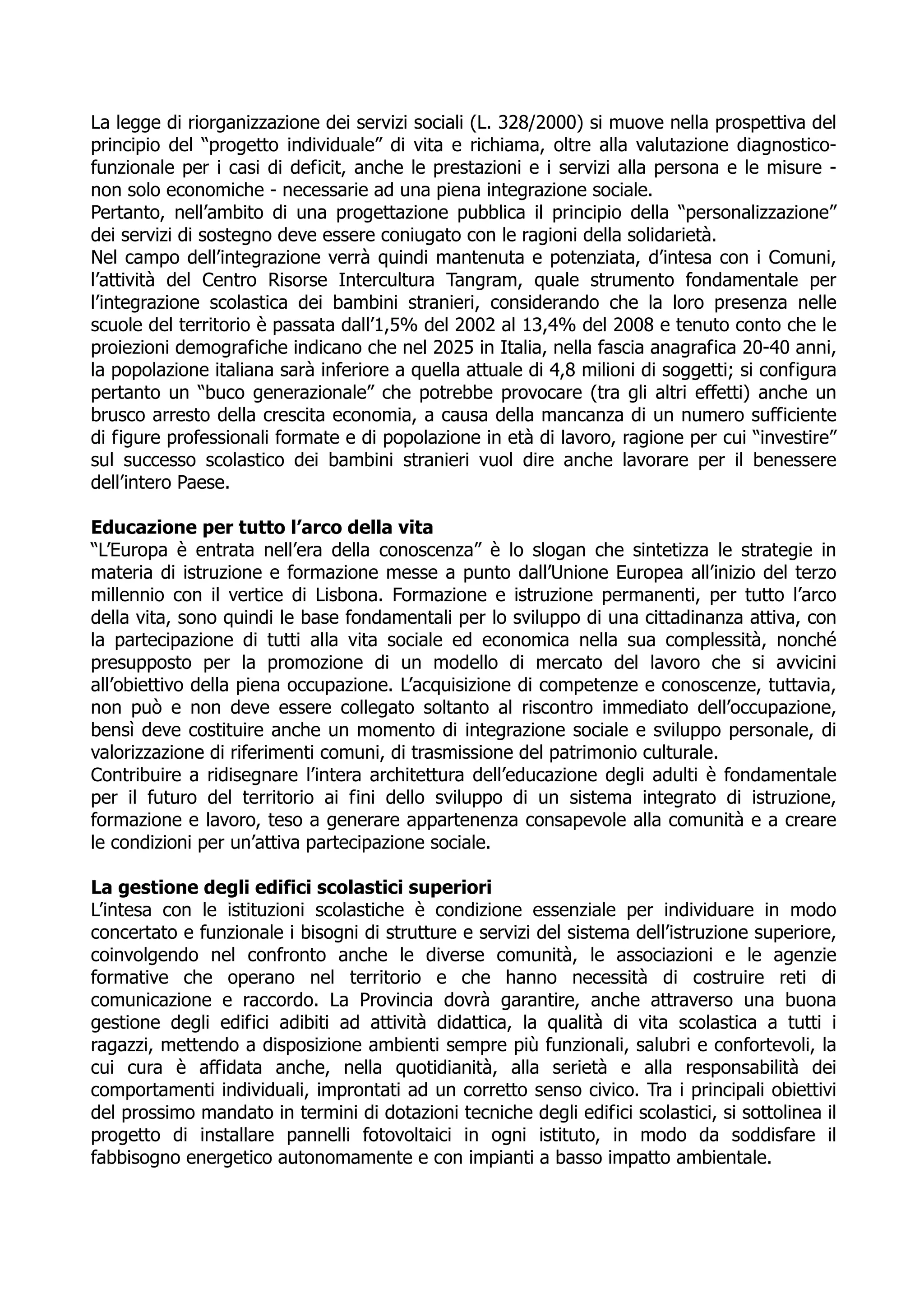 Programma Elettorale Provinciale2009 2014