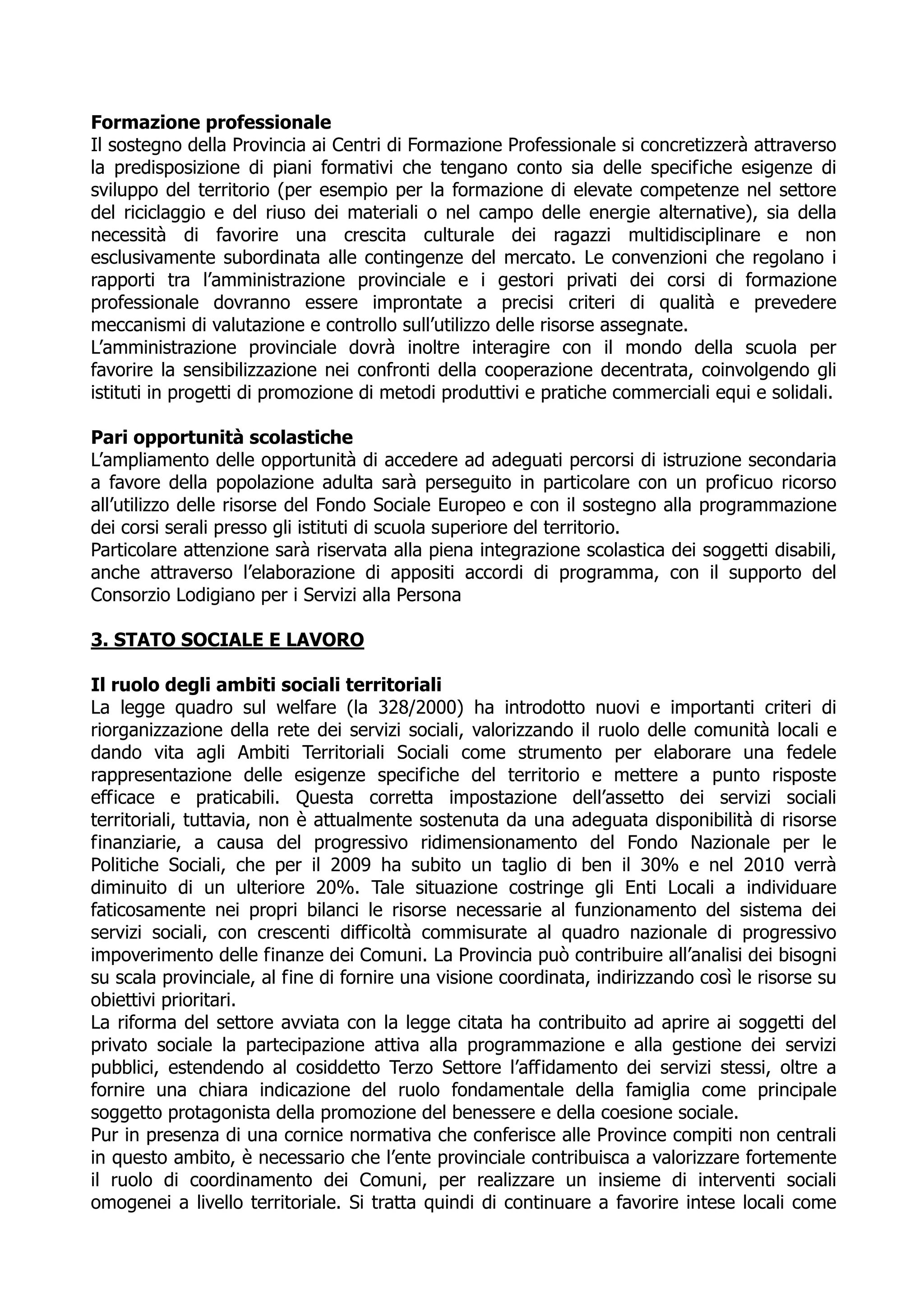 Programma Elettorale Provinciale2009 2014