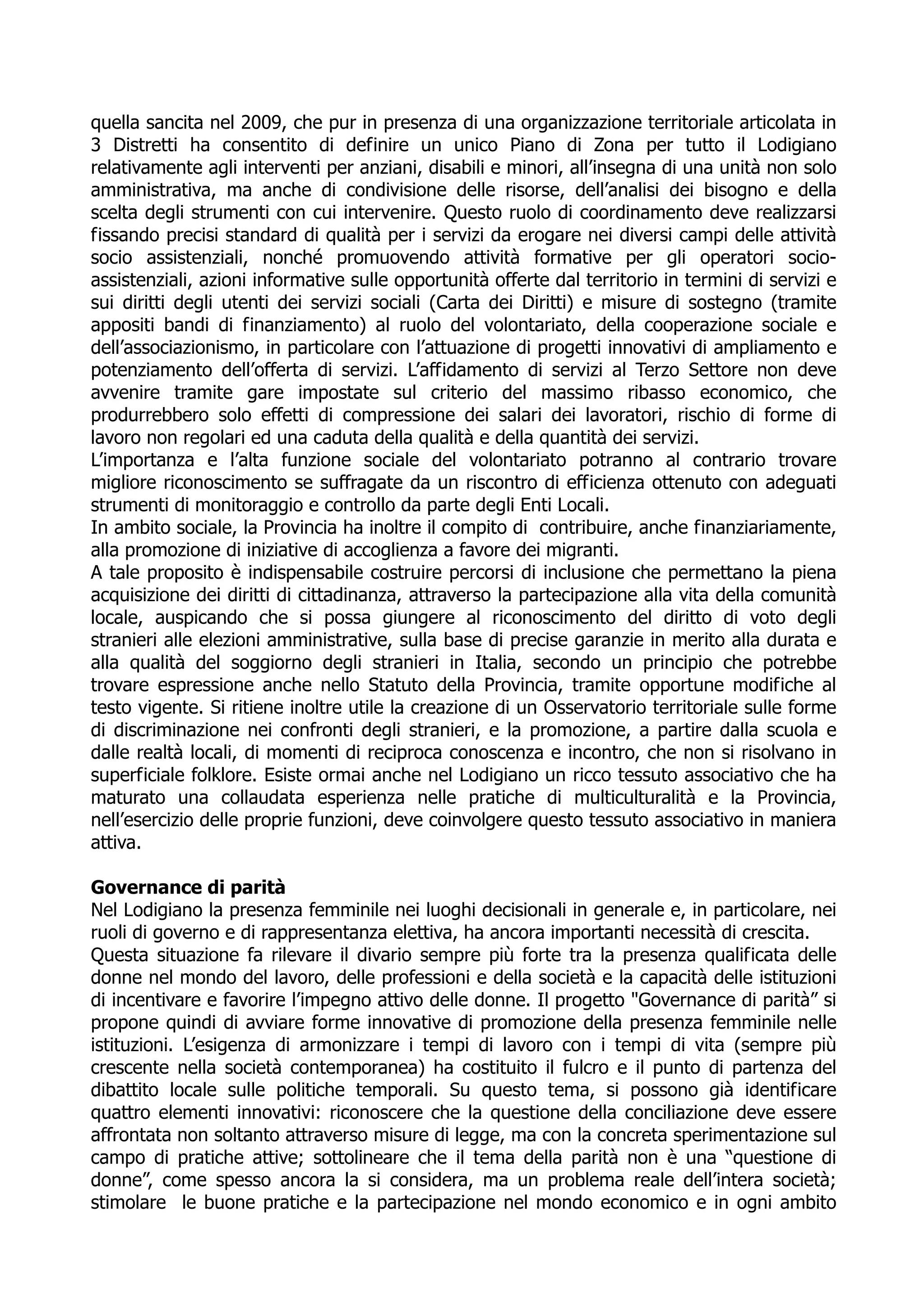 Programma Elettorale Provinciale2009 2014