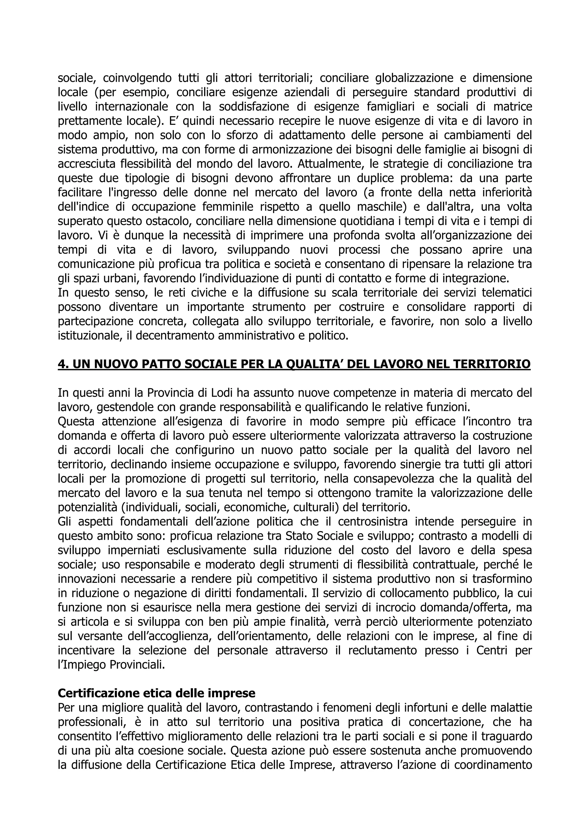 Programma Elettorale Provinciale2009 2014