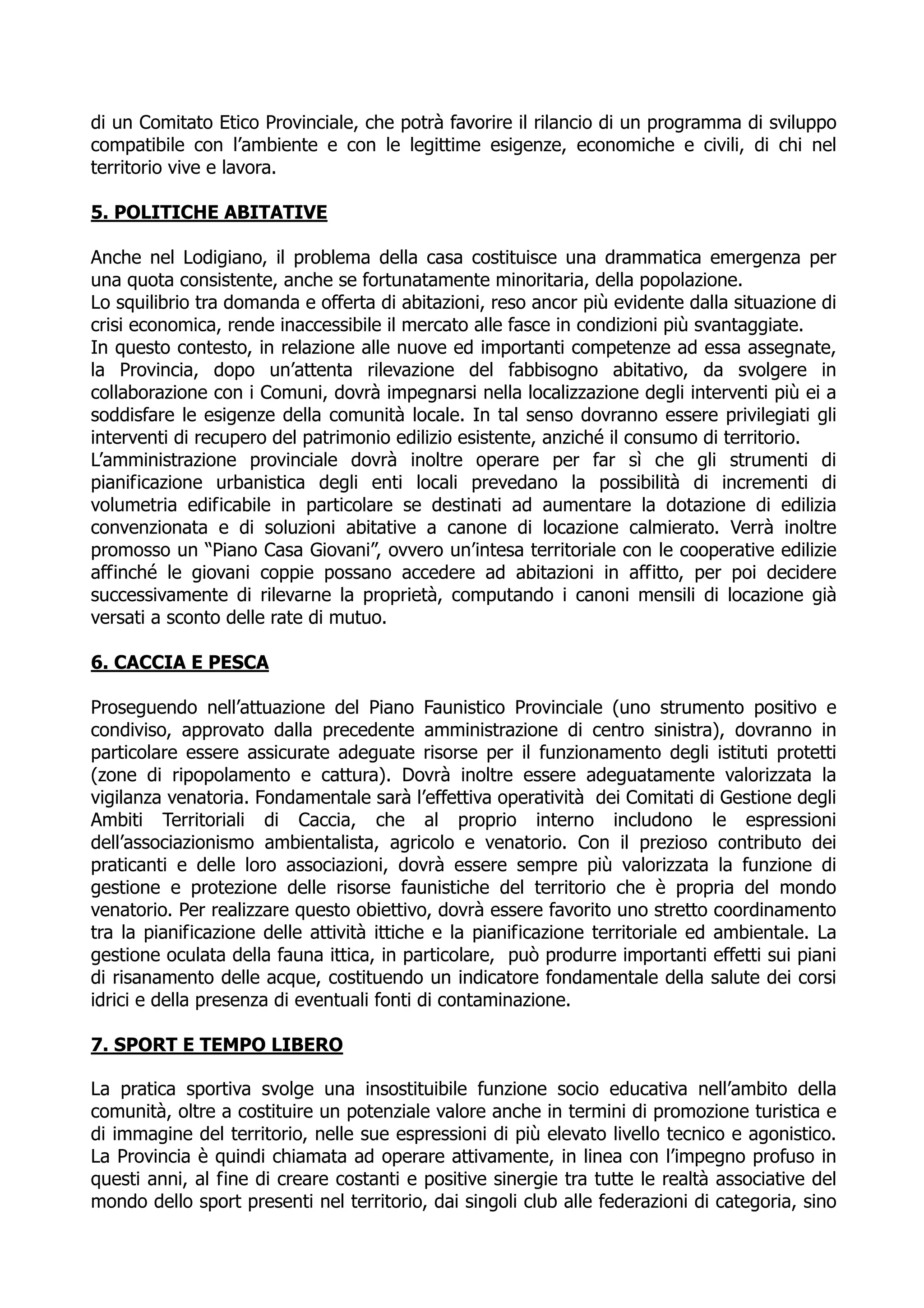 Programma Elettorale Provinciale2009 2014