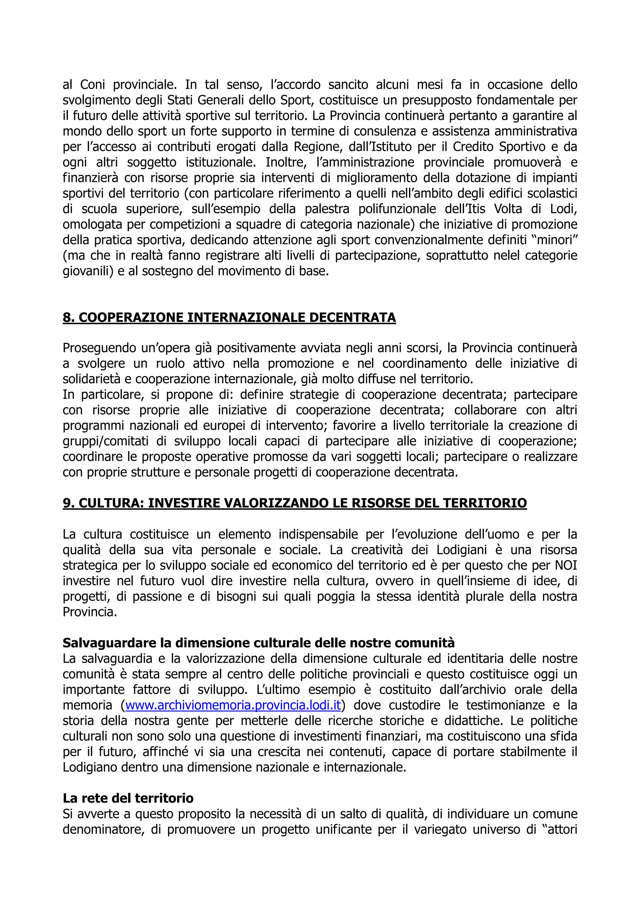 Programma Elettorale Provinciale2009 2014