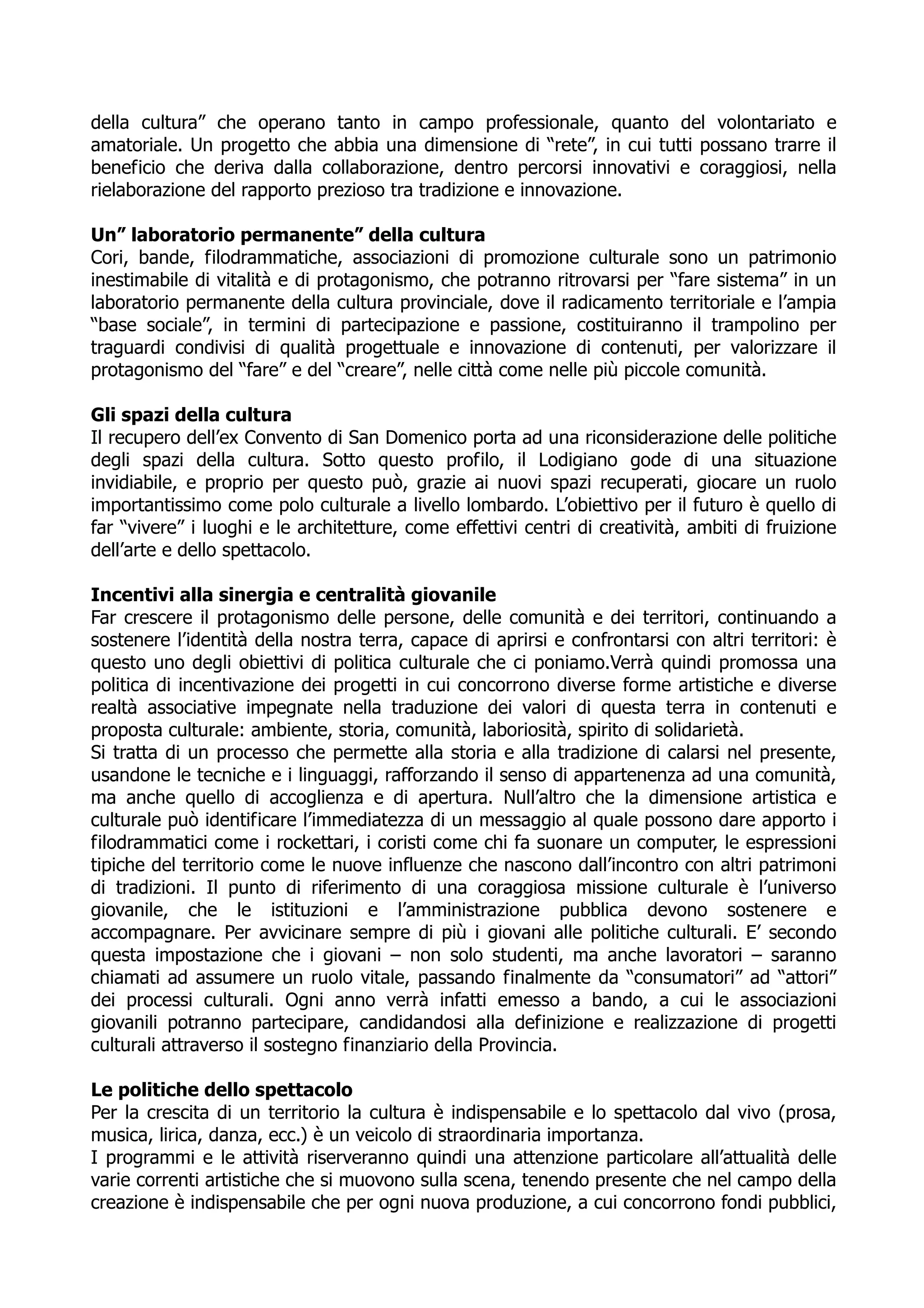 Programma Elettorale Provinciale2009 2014