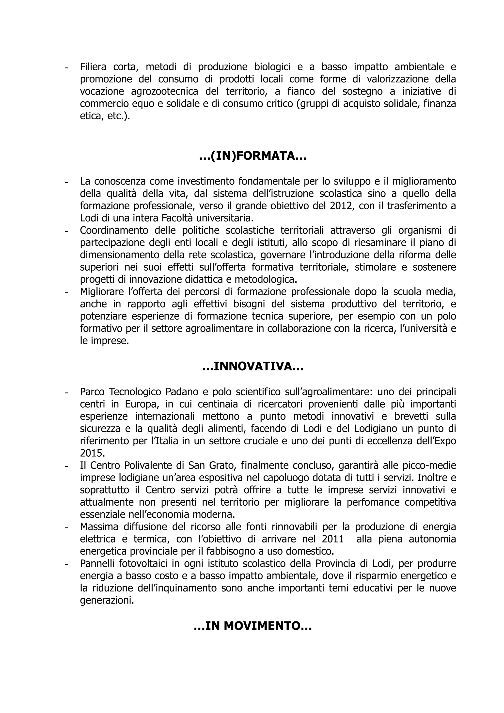 Programma Elettorale Provinciale2009 2014