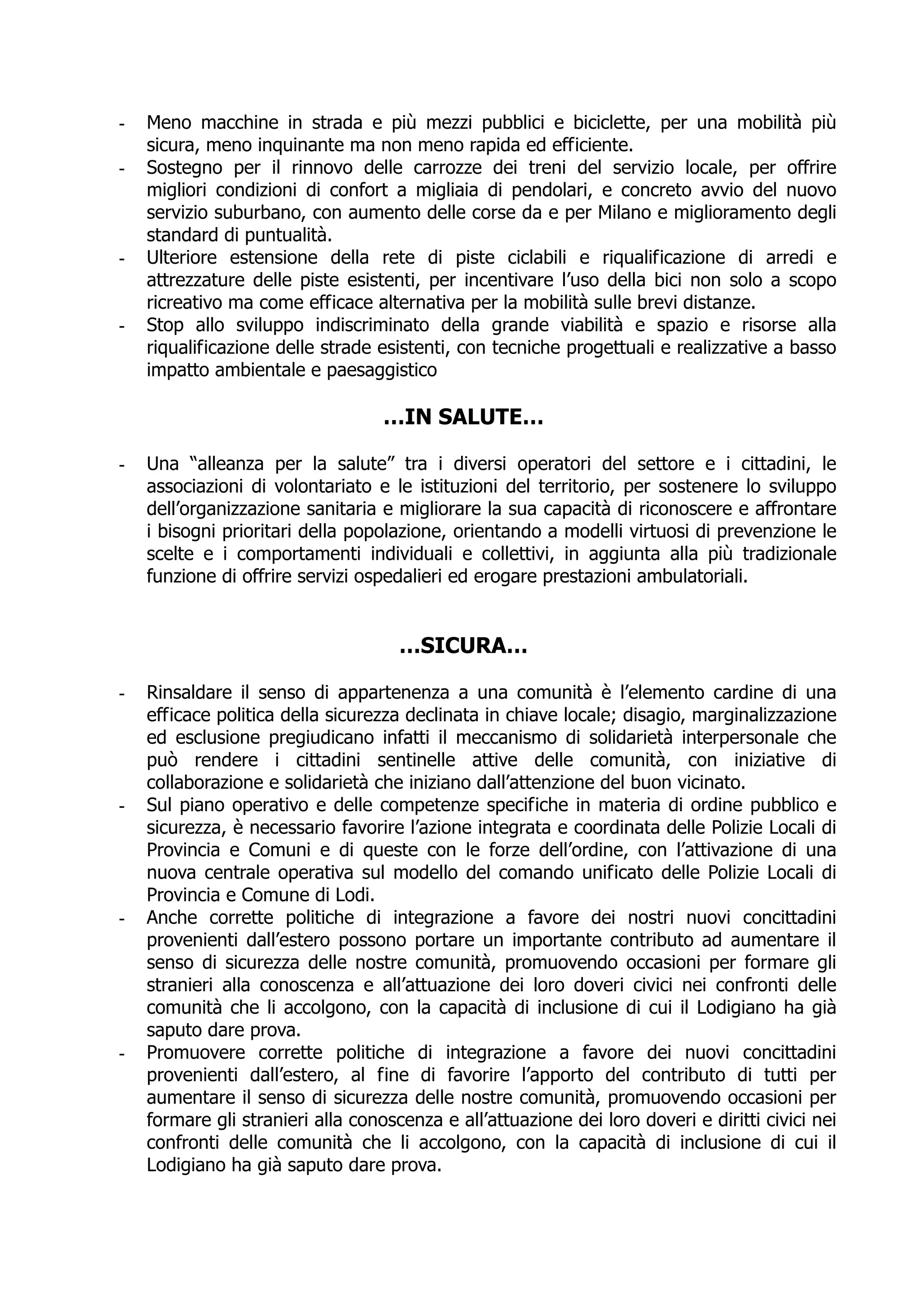Programma Elettorale Provinciale2009 2014