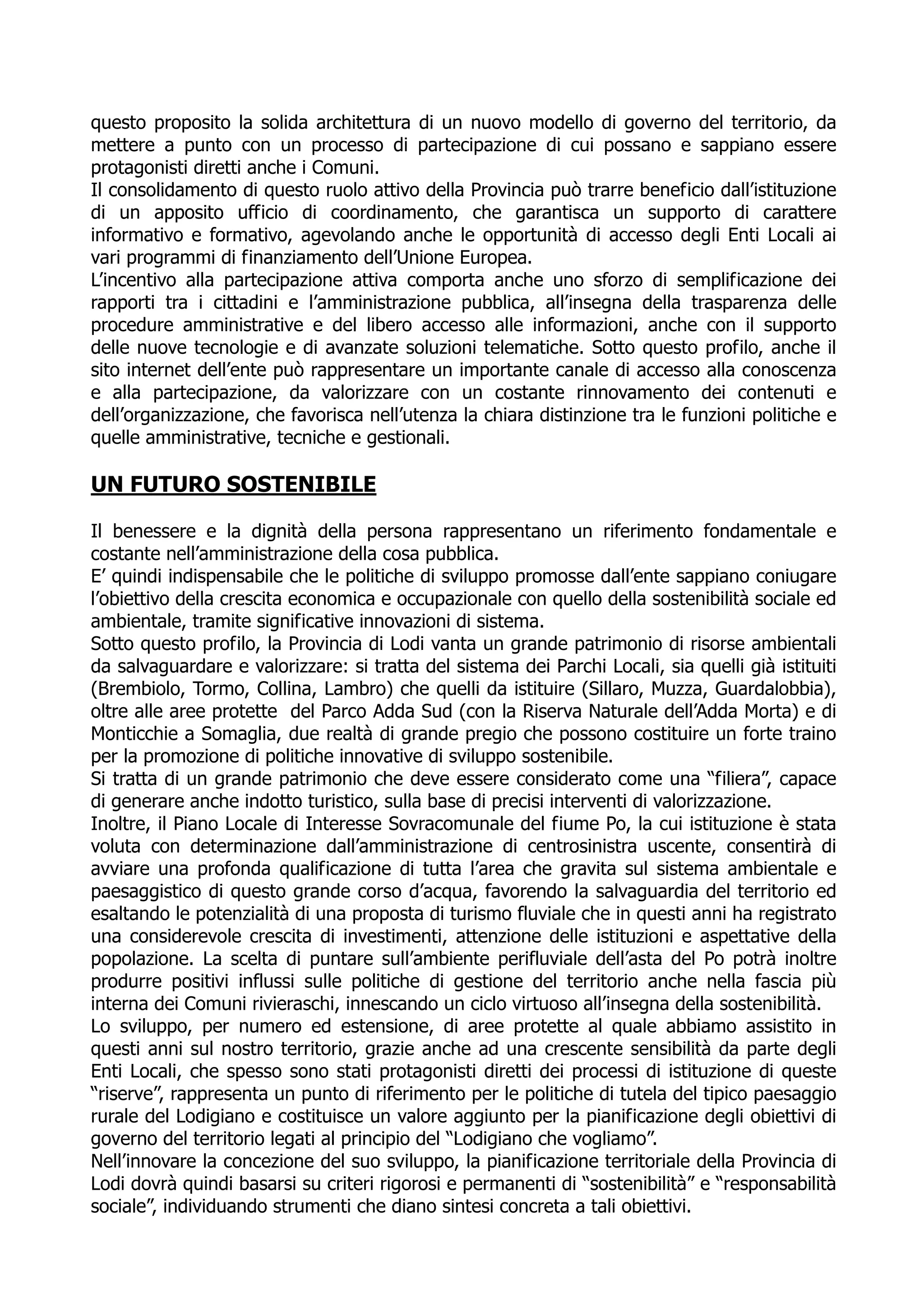 Programma Elettorale Provinciale2009 2014