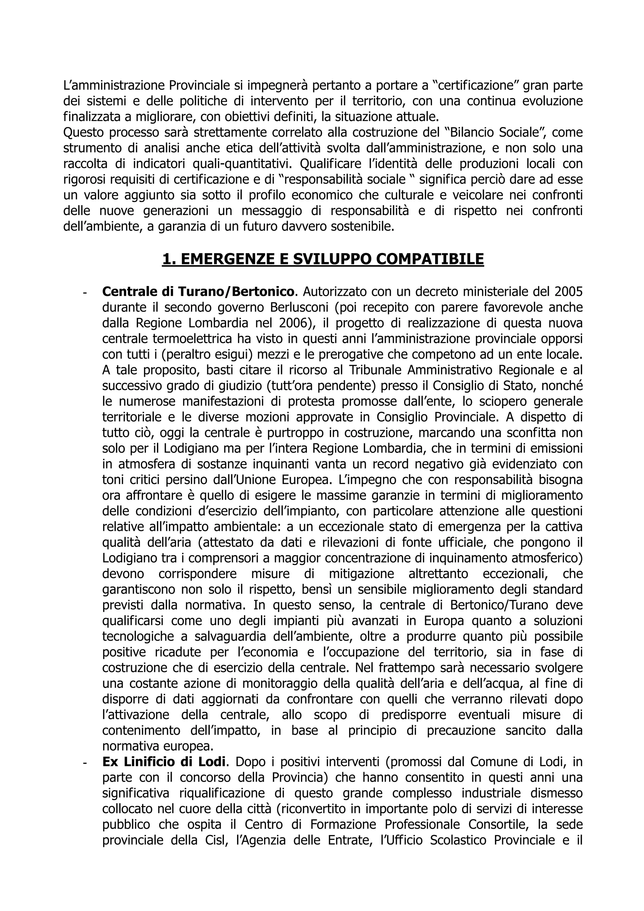 Programma Elettorale Provinciale2009 2014