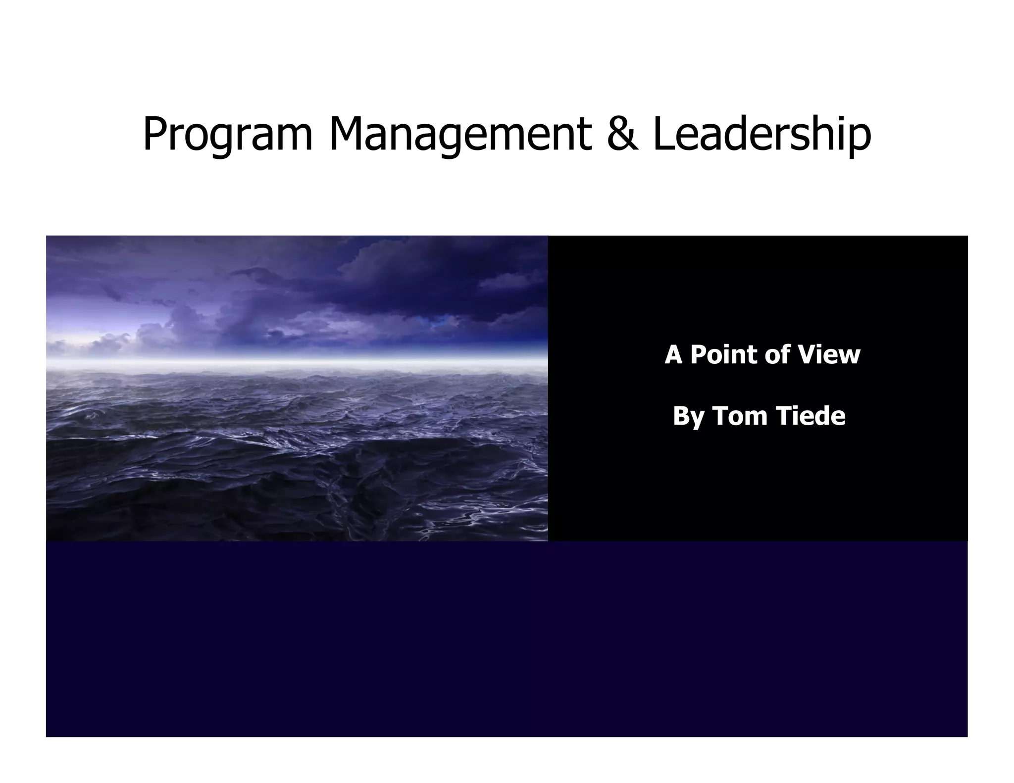 Program Management & Leadership

A Point of View
By Tom Tiede

 