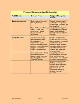 Program management audit checklist | PDF