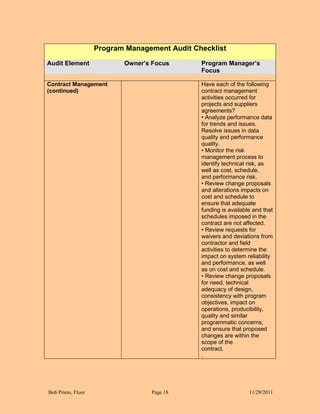 Program management audit checklist | PDF
