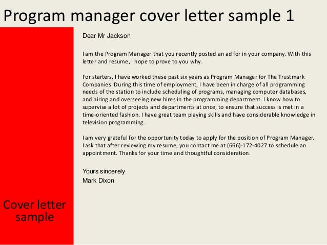 program manager cover letter example