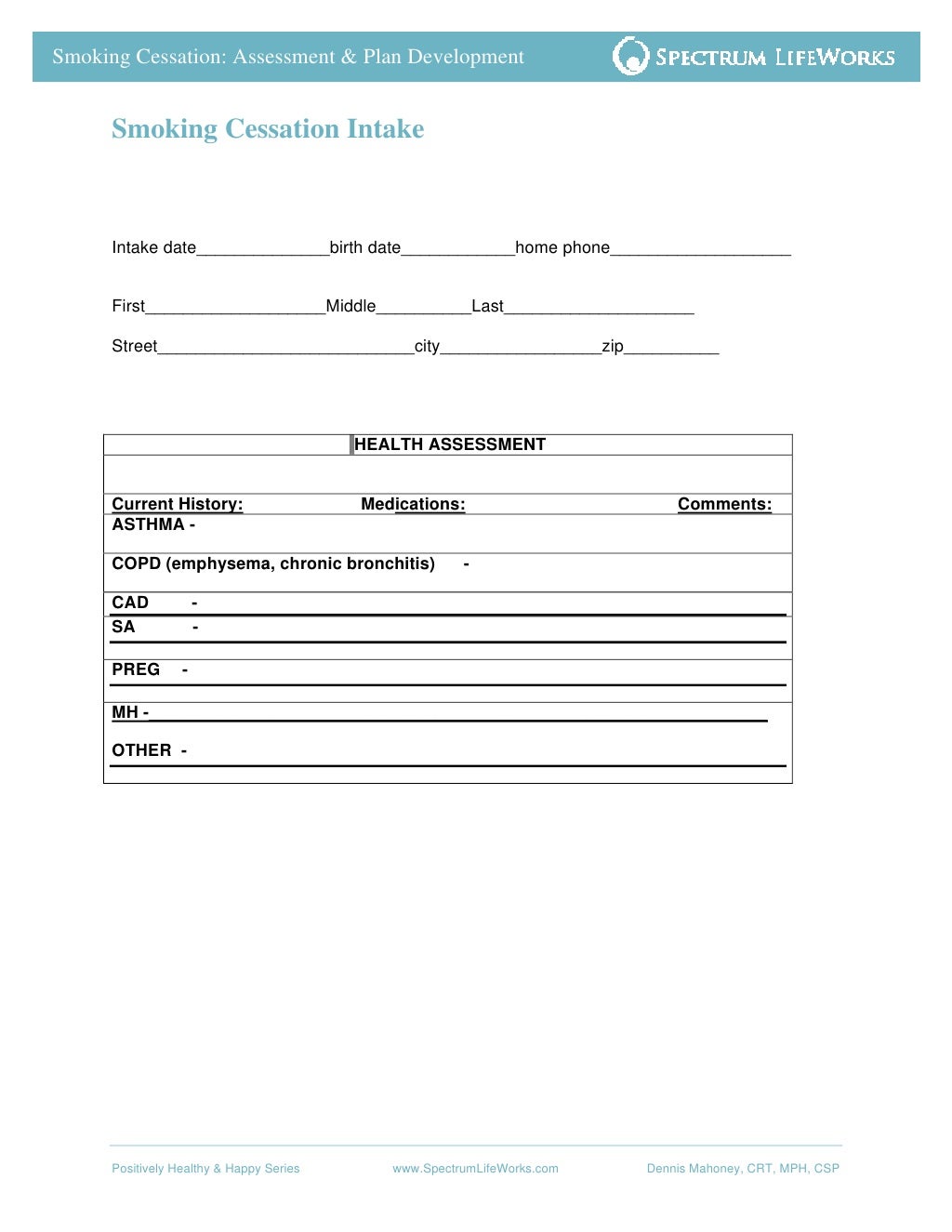 Smoking Cessation Assessment & Plan Development