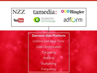 24
Demand Side Platform
Unified and Real Time:
Goal Optimization
Targeting
Bidding
Budgeting
Frequency
 